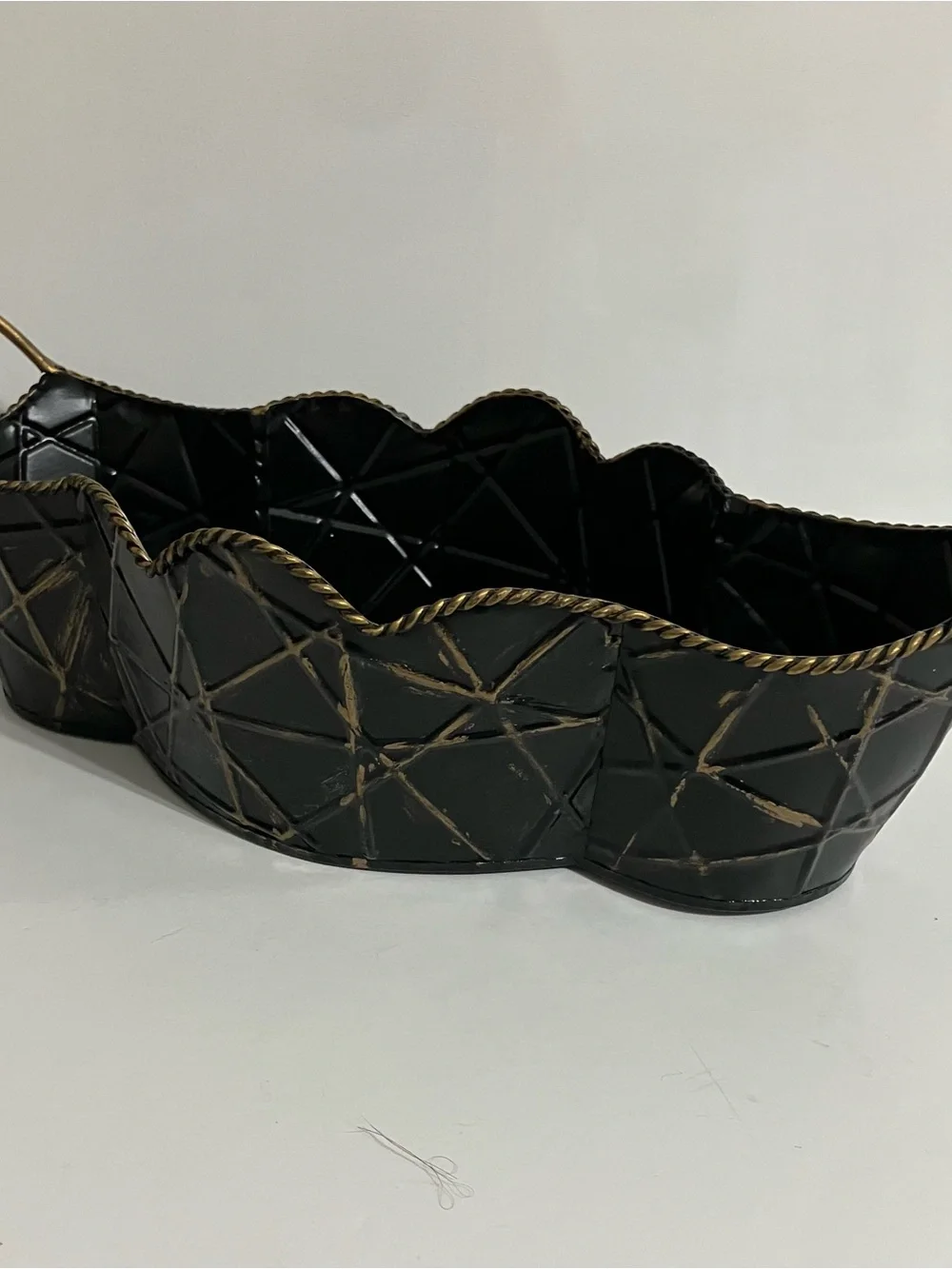 Metal Tray Decorative Black and Gold Scalloped Planter with Spider Web Design